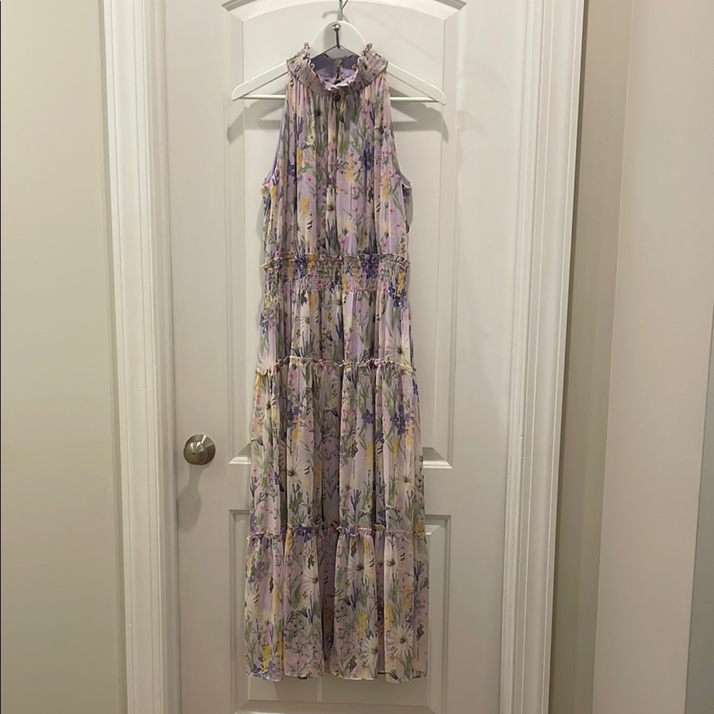 Taylor Halter Maxi Dress in Purple and Pink for Wedding Guests